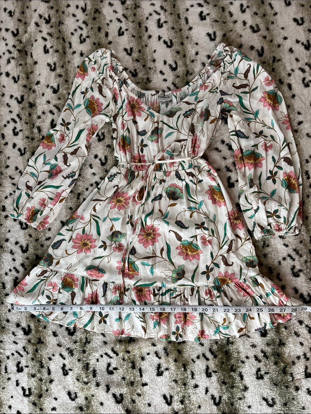 Hurley White Floral Tie-Waist Dress with Puff Sleeves - Picture 12 of 15